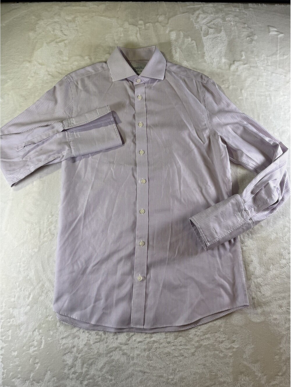 Charles Tyrwhitt Mens Purple White Striped Dress Shirt 15.5-33 Slim Fit